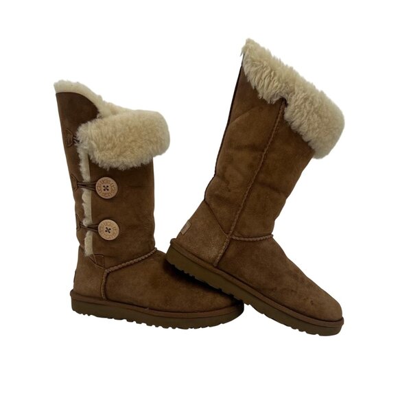 UGG Bailey Button Triplet 1873 Chestnut Sheepskin Tall Boots | Casual Winter 7 - Picture 2 of 16